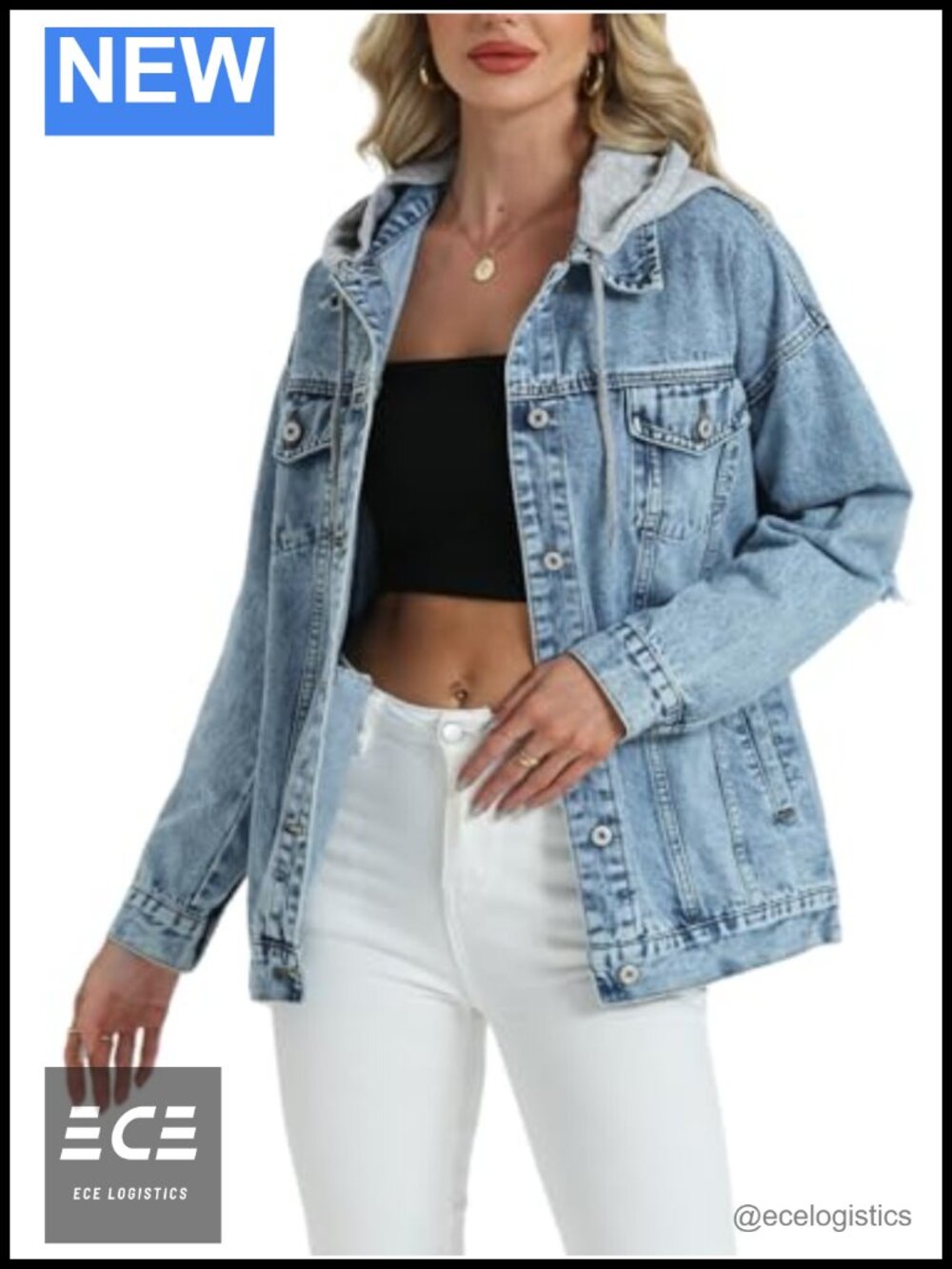 Oversized Distressed Denim Jacket Ripped Trucker Hooded Loose Fit